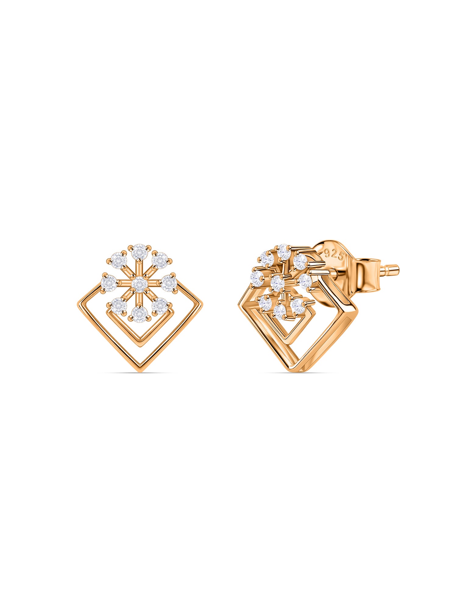Lab Diamond Bloom Geometric Vermeil Gold Earrings