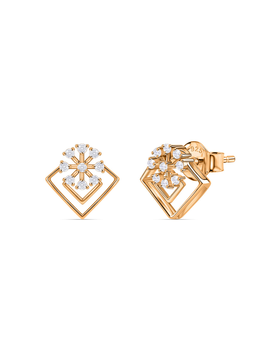 Lab Diamond Bloom Geometric Vermeil Gold Earrings