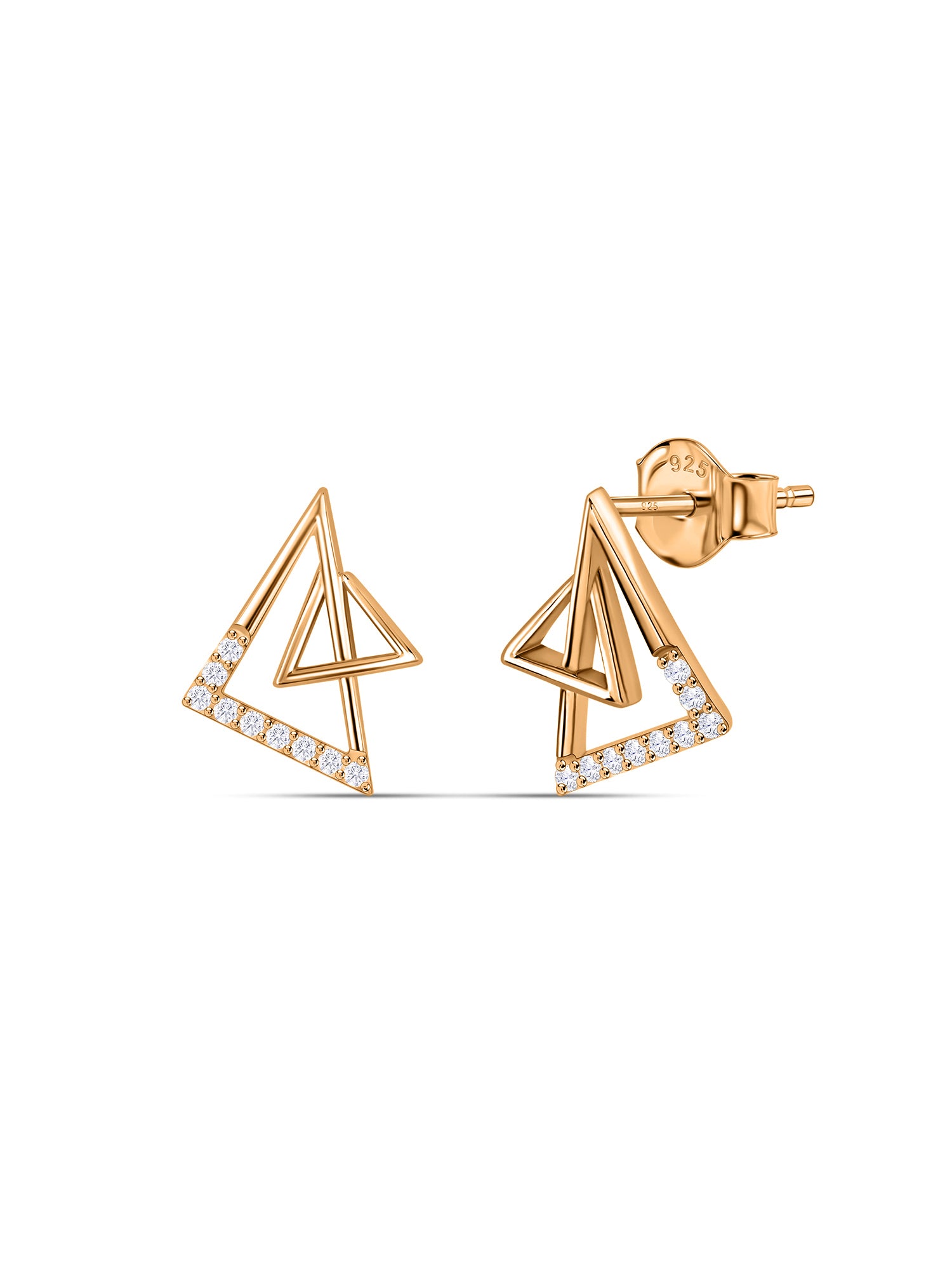 Modern Triangle Lab Grown Diamond Vermeil Gold Earrings