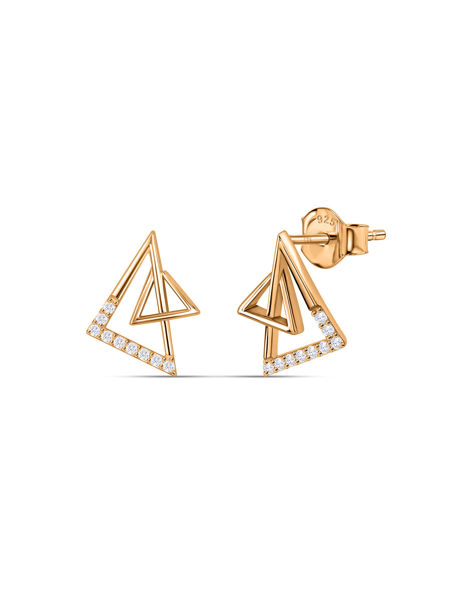 Modern Triangle Lab Grown Diamond Vermeil Gold Earrings