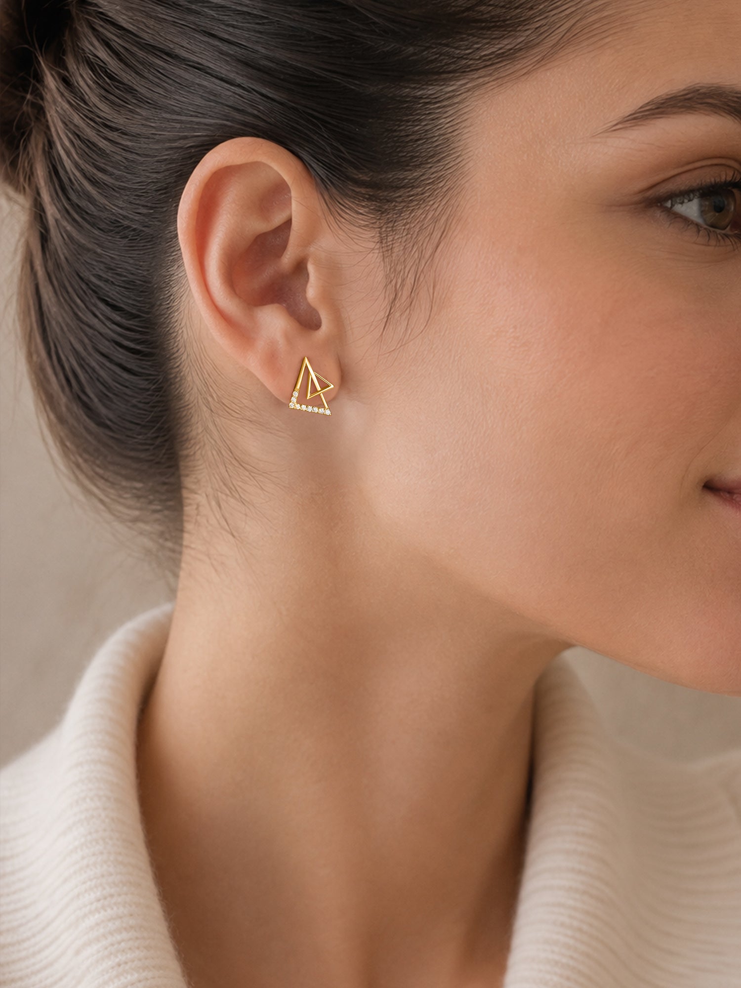 Modern Triangle Lab Grown Diamond Vermeil Gold Earrings