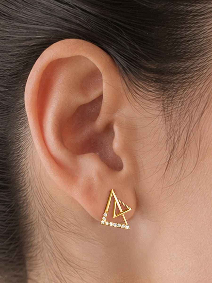 Modern Triangle Lab Grown Diamond Vermeil Gold Earrings