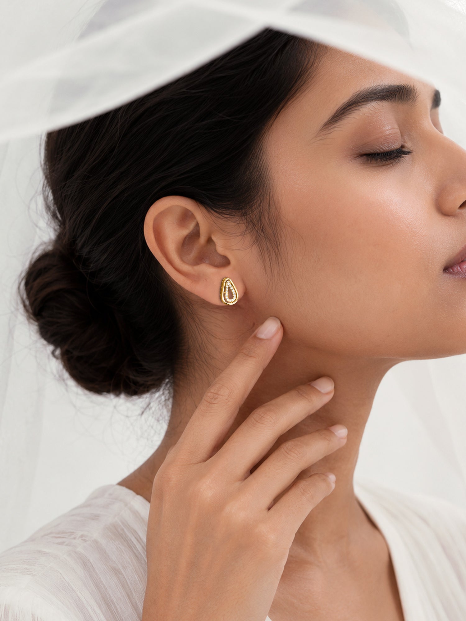 Teardrop Frame Lab Grown Diamond Vermeil Gold Earrings