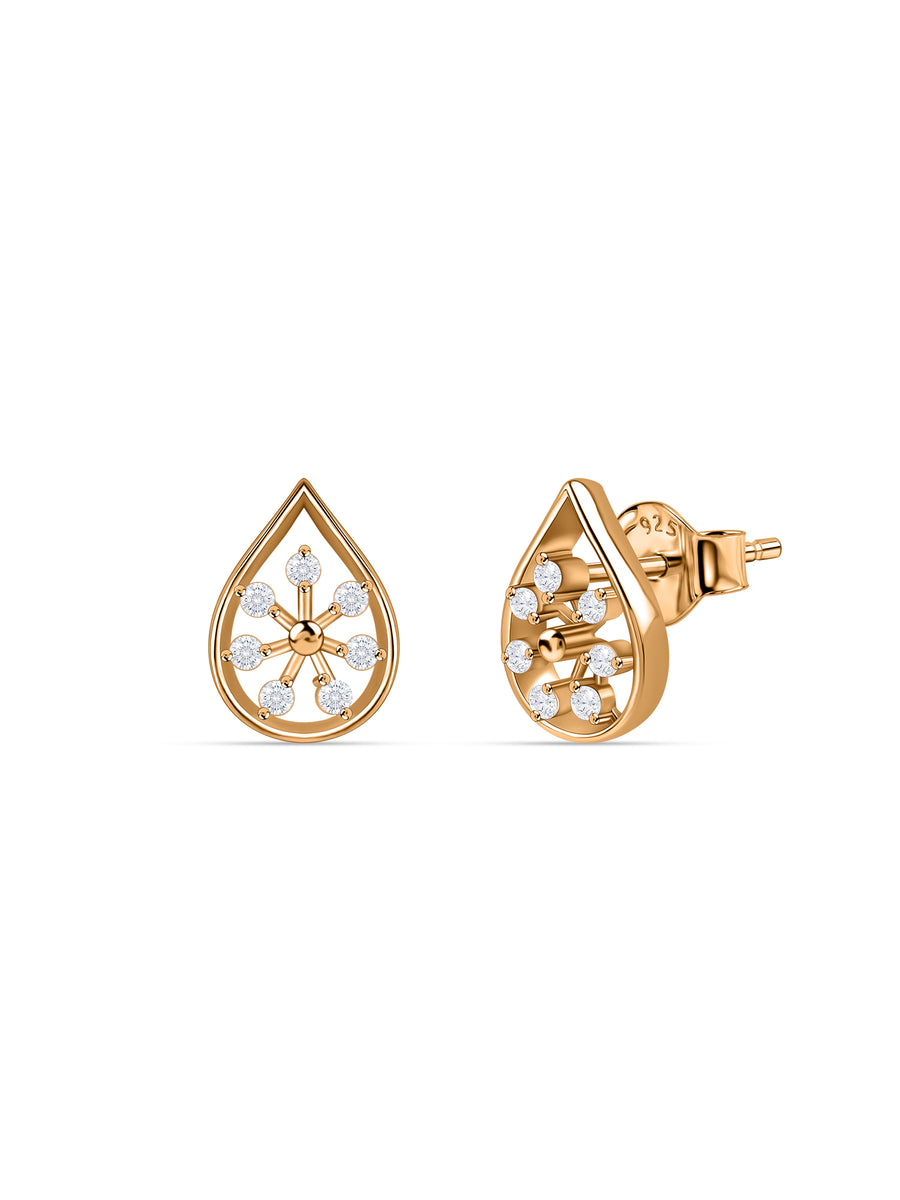 Floral Teardrop Lab Grown Diamond Vermeil Gold Earrings