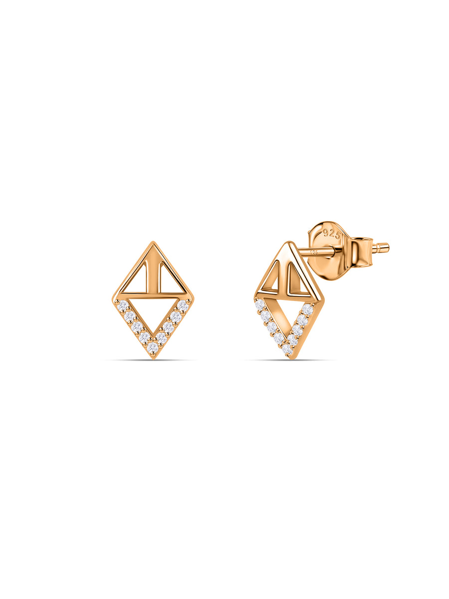 Geometric Triangle Lab Grown Diamond Vermeil Gold Earrings
