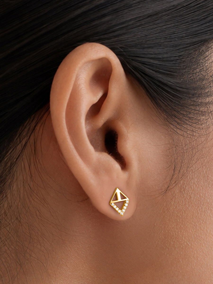 Geometric Triangle Lab Grown Diamond Vermeil Gold Earrings
