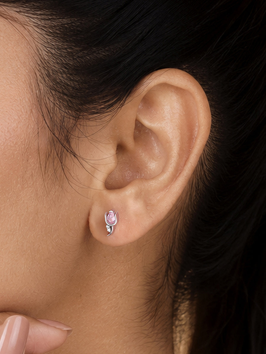 Tulip Pink CZ Stone Silver Earrings for Women