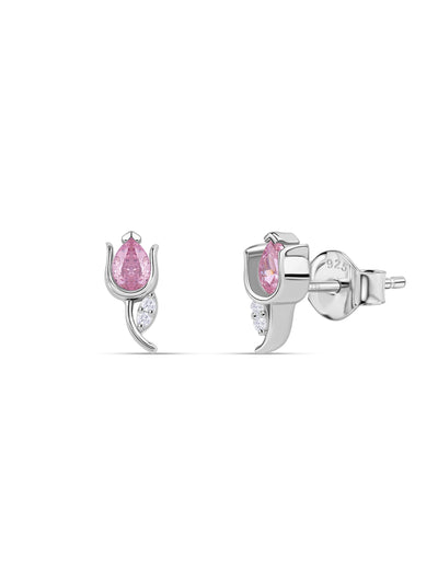 Tulip Pink CZ Stone Silver Earrings for Women