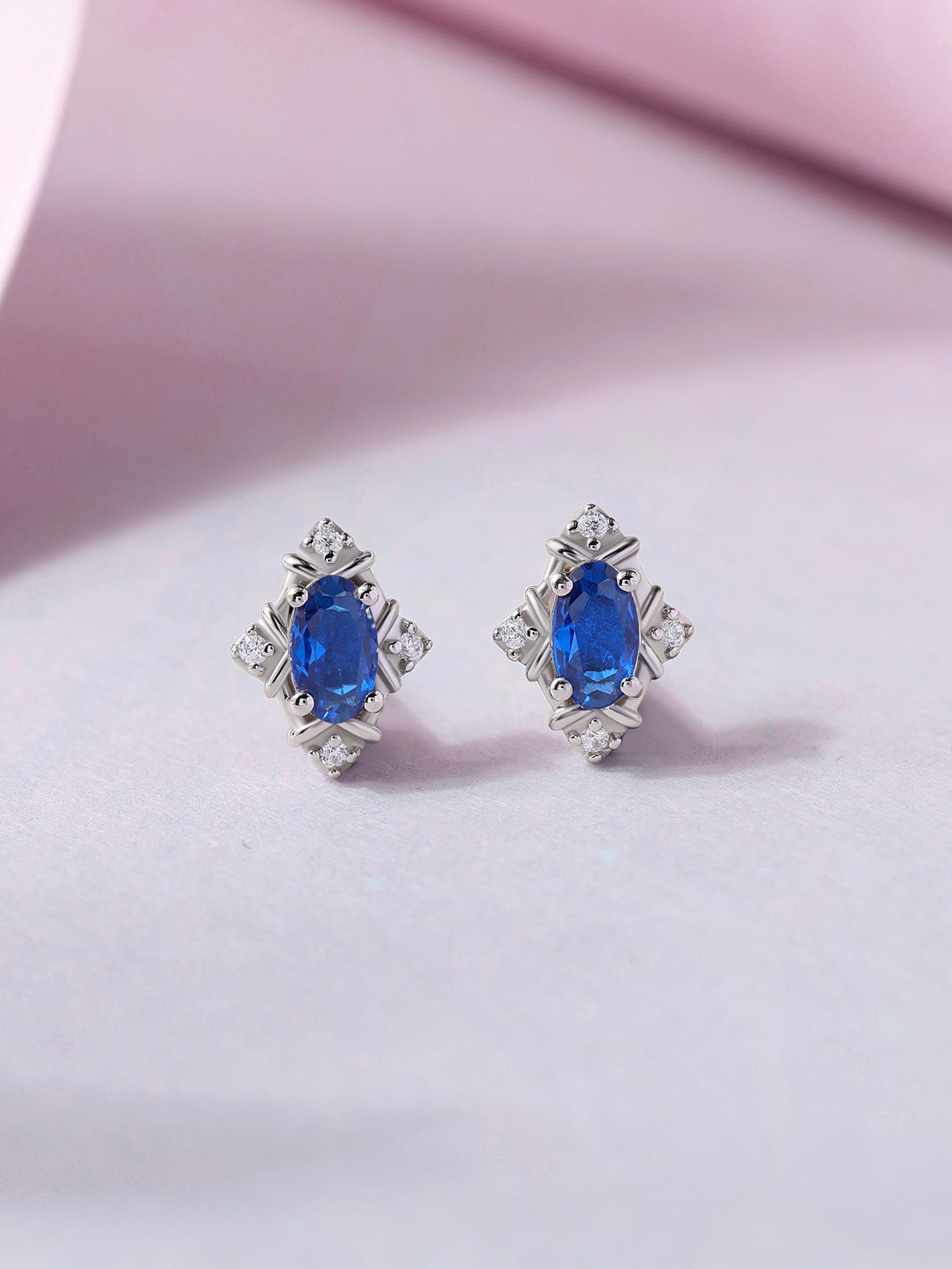Vintage Halo Blue Sapphire CZ Silver Earrings for Women