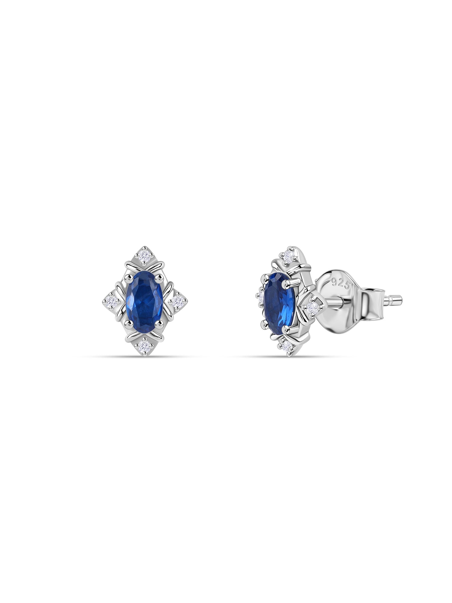 Vintage Halo Blue Sapphire CZ Silver Earrings for Women