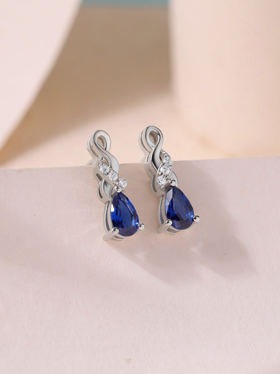 Infinity Twist Blue Sapphire CZ Silver Earrings for Women