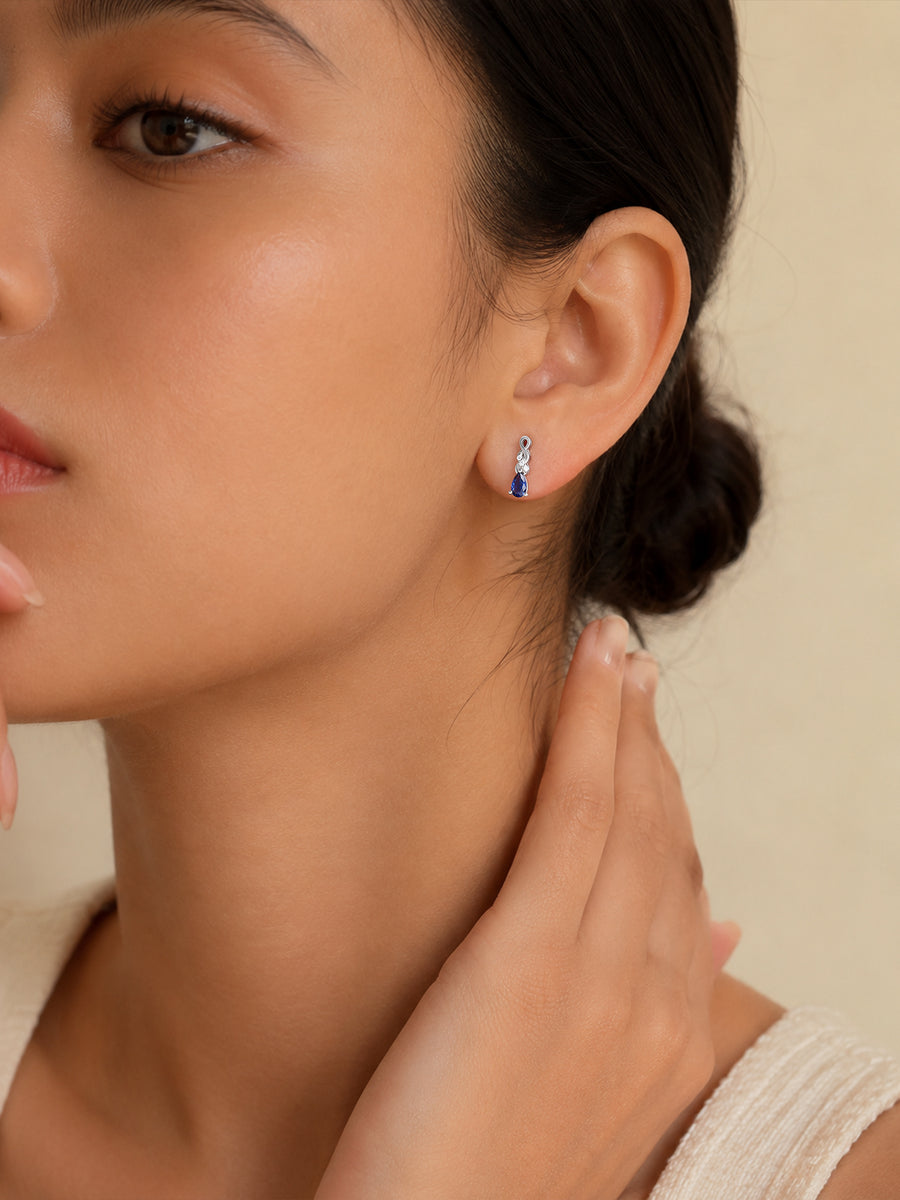 Infinity Twist Blue Sapphire CZ Silver Earrings for Women