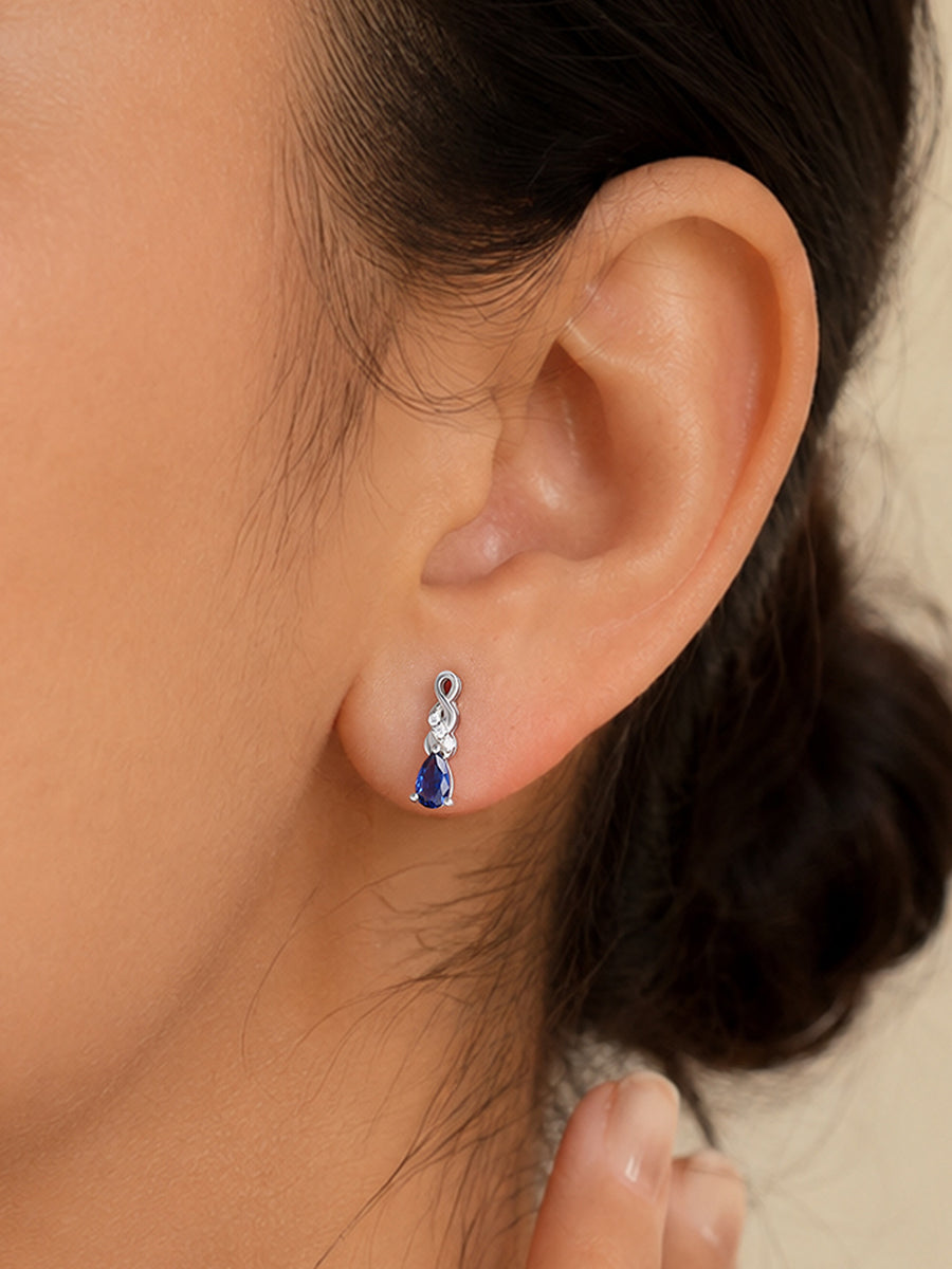 Infinity Twist Blue Sapphire CZ Silver Earrings for Women