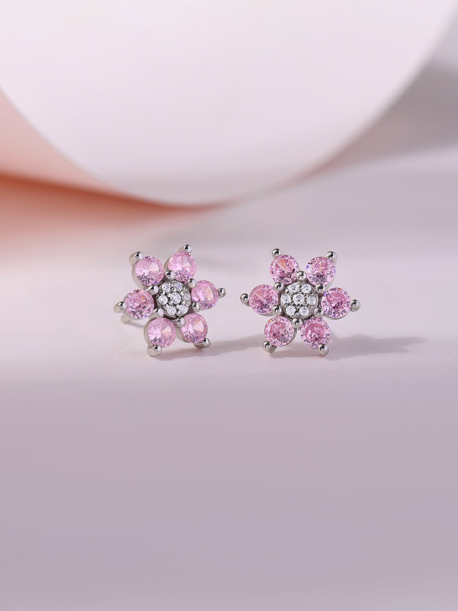 Flower Cluster Pink CZ Silver Earrings for Women