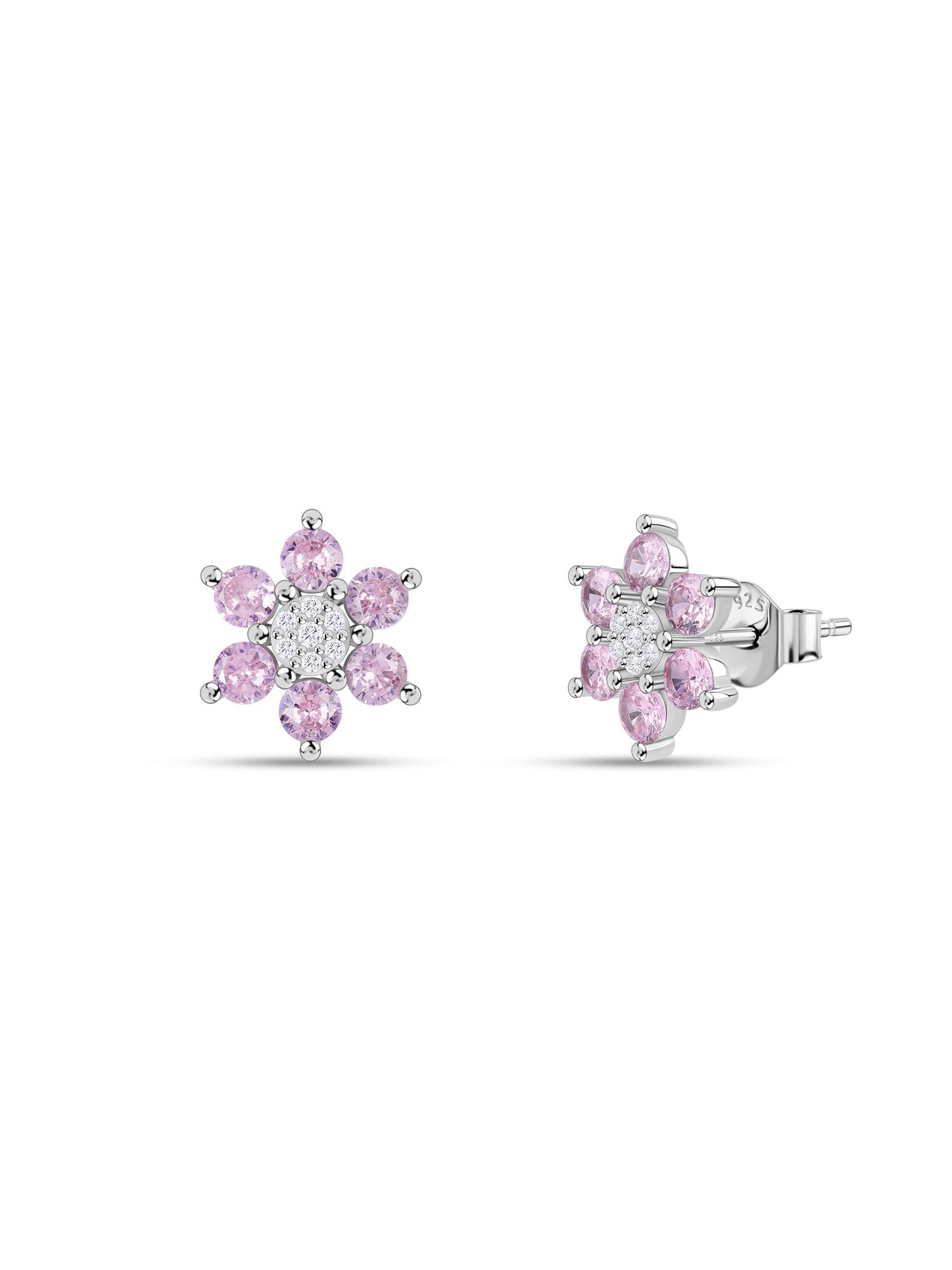 Flower Cluster Pink CZ Silver Earrings for Women