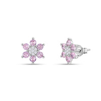 Flower Cluster Pink CZ Silver Earrings for Women