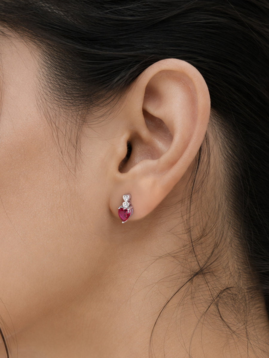Red Ruby CZ Silver Heart Earrings for Women