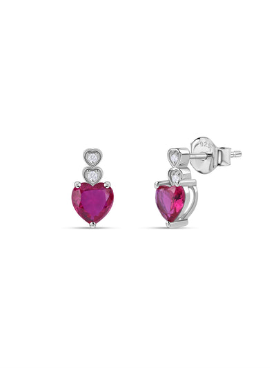 Red Ruby CZ Silver Heart Earrings for Women