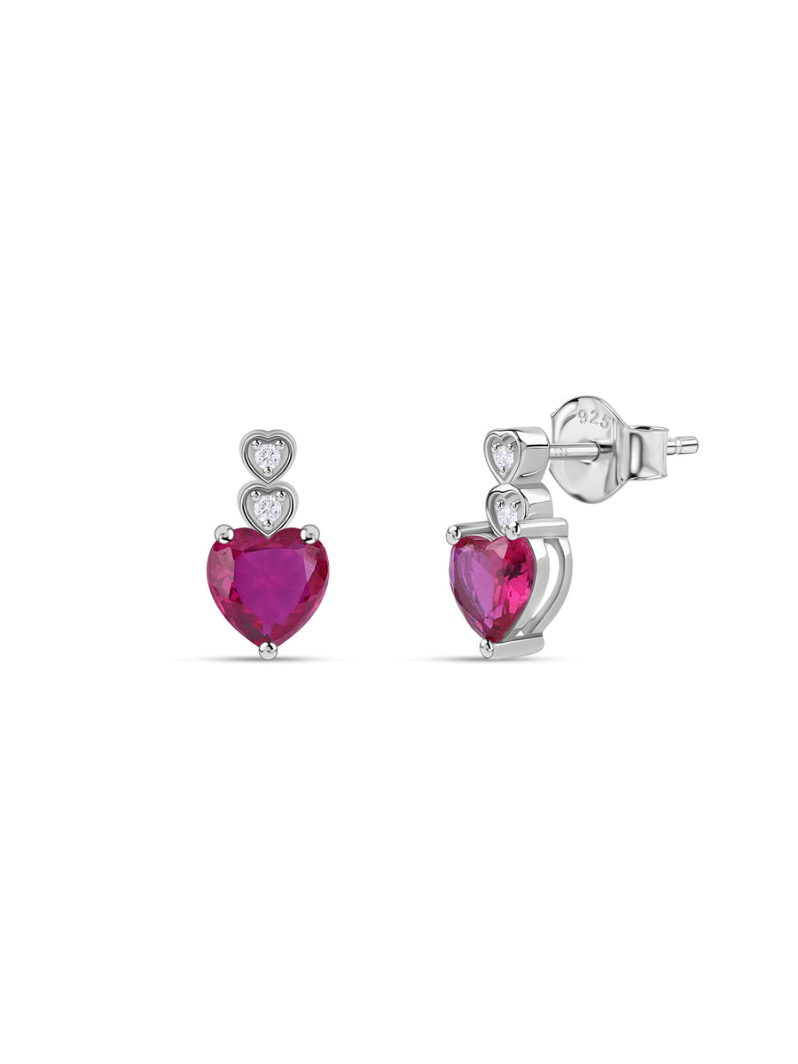 Red Ruby CZ Silver Heart Earrings for Women
