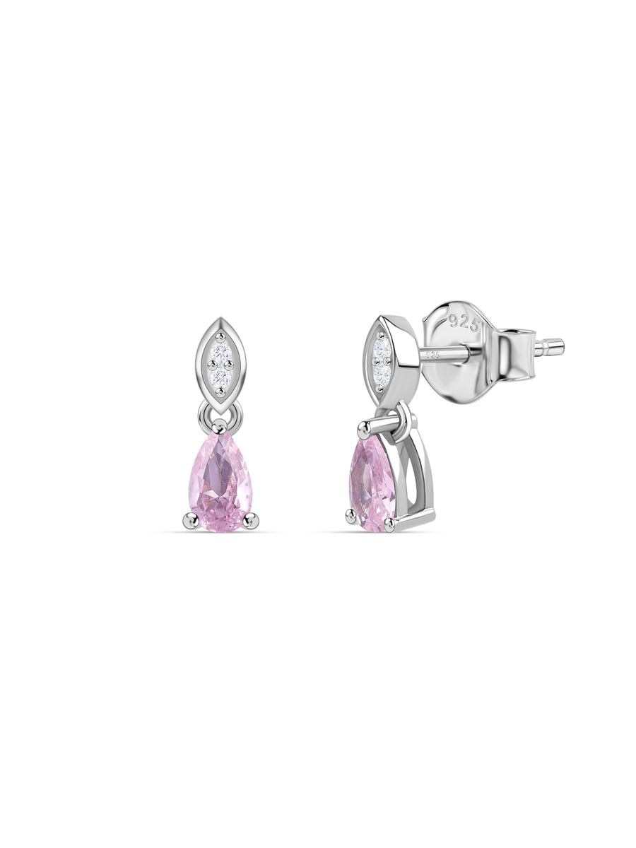 Pear Drop Pink CZ Stone Silver Earrings for Women