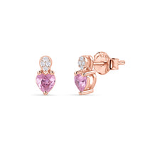 Pink CZ Heart Rose Gold Plated Silver Stud Earrings