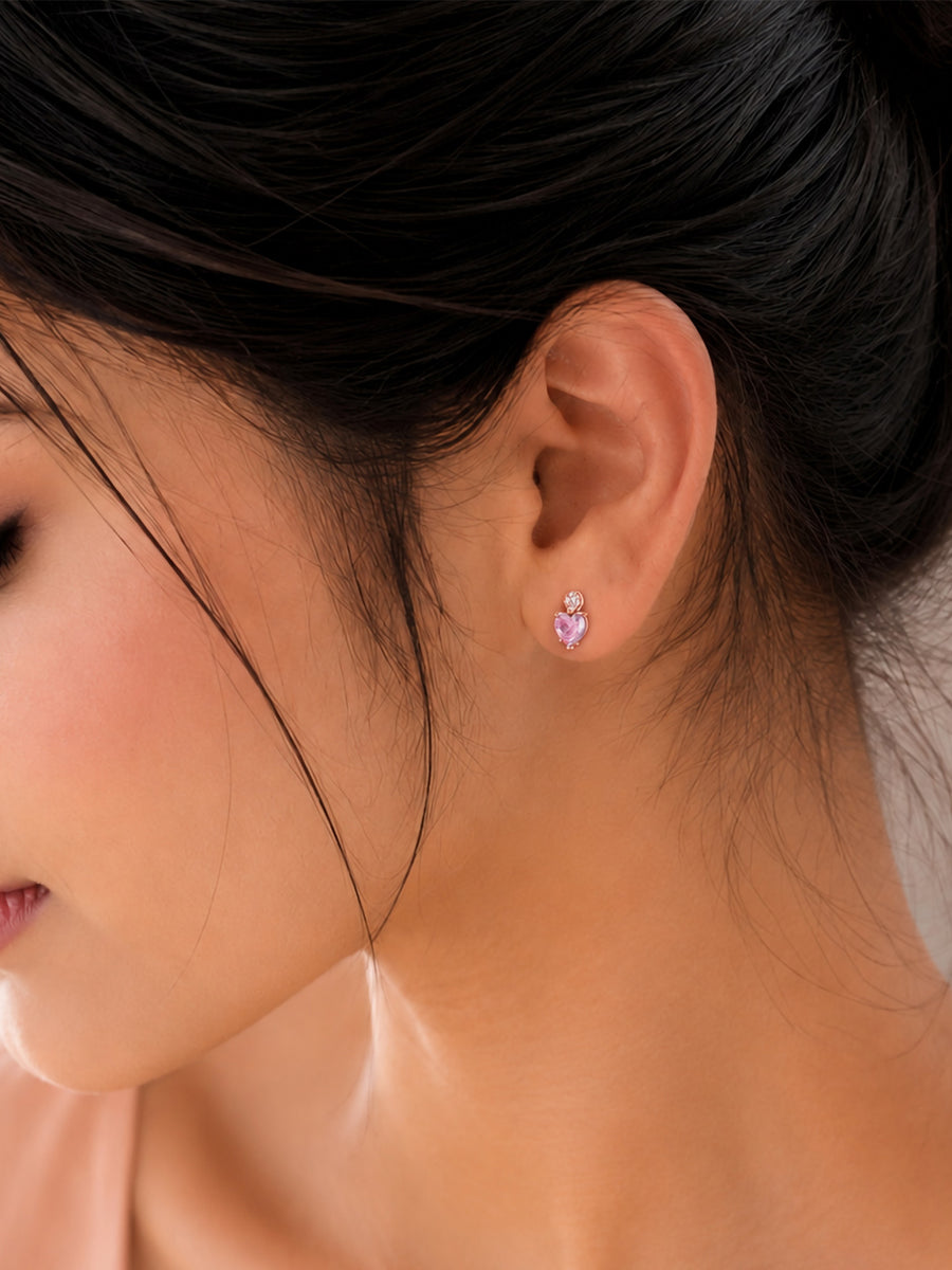 Pink CZ Heart Rose Gold Plated Silver Stud Earrings