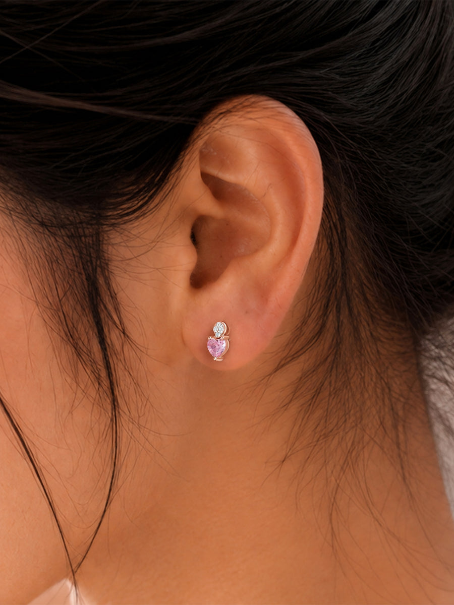 Pink CZ Heart Rose Gold Plated Silver Stud Earrings