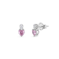Pink CZ Heart Silver Stud Earrings for Women