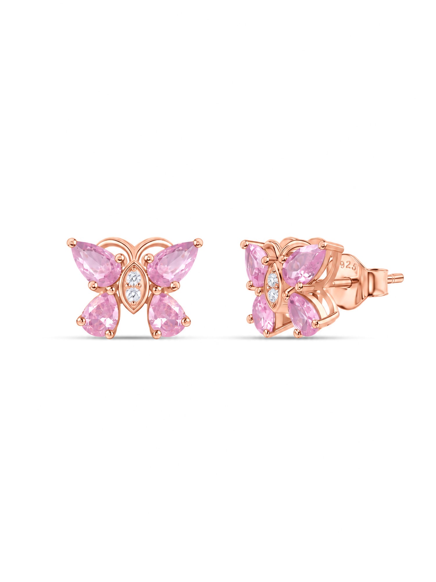 Butterfly Pink CZ Rose Gold Plated Silver Earrings