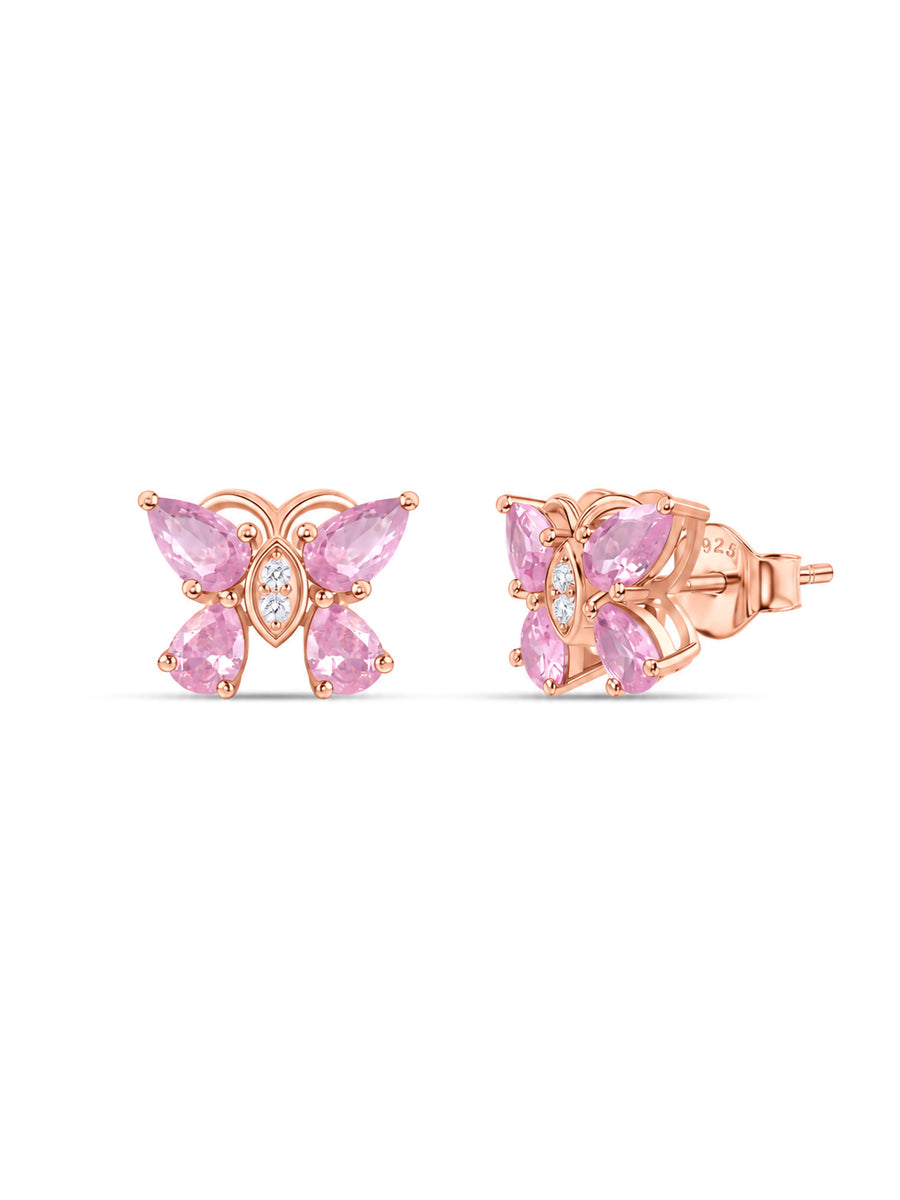 Butterfly Pink CZ Rose Gold Plated Silver Earrings