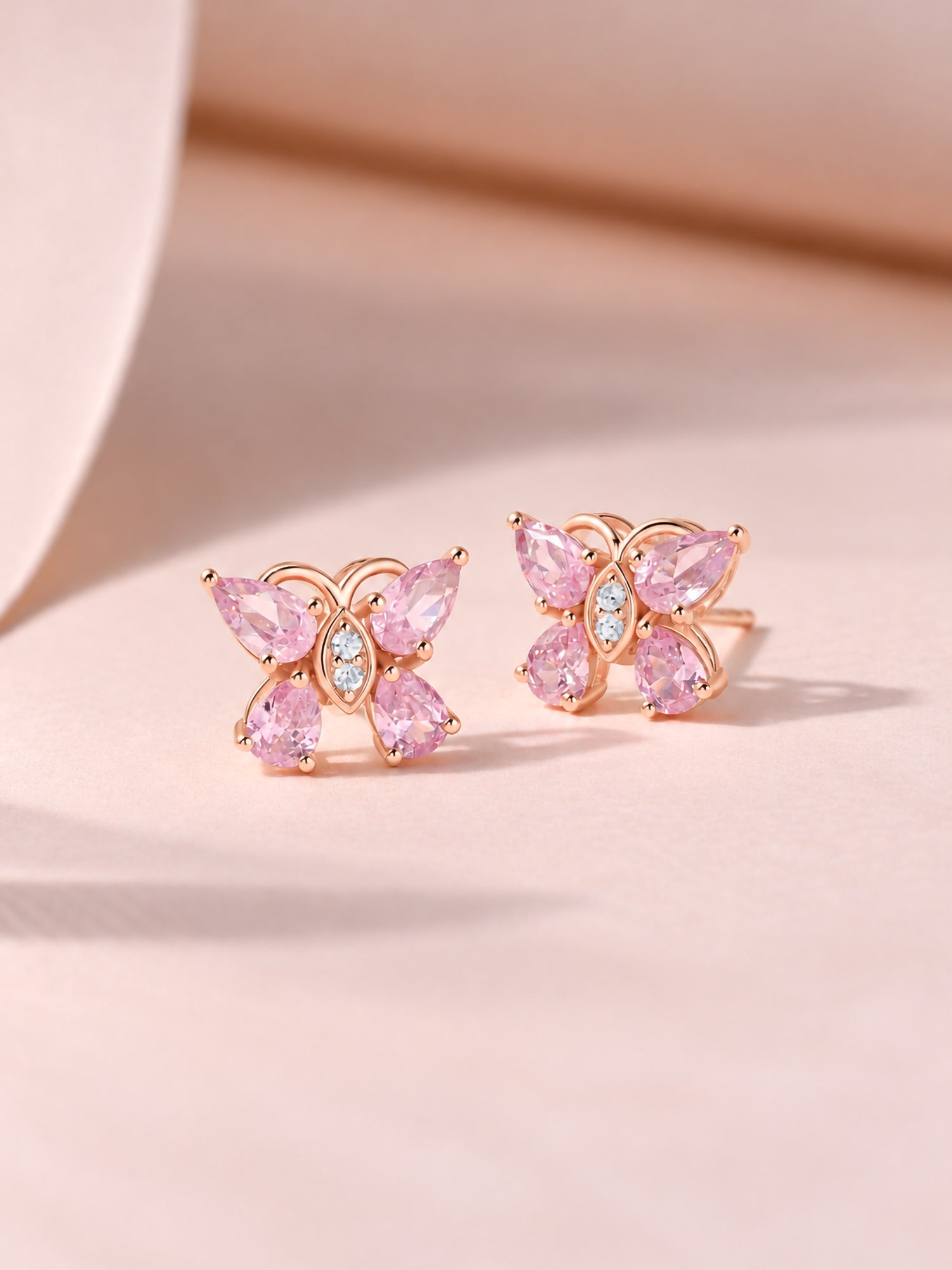Butterfly Pink CZ Rose Gold Plated Silver Earrings
