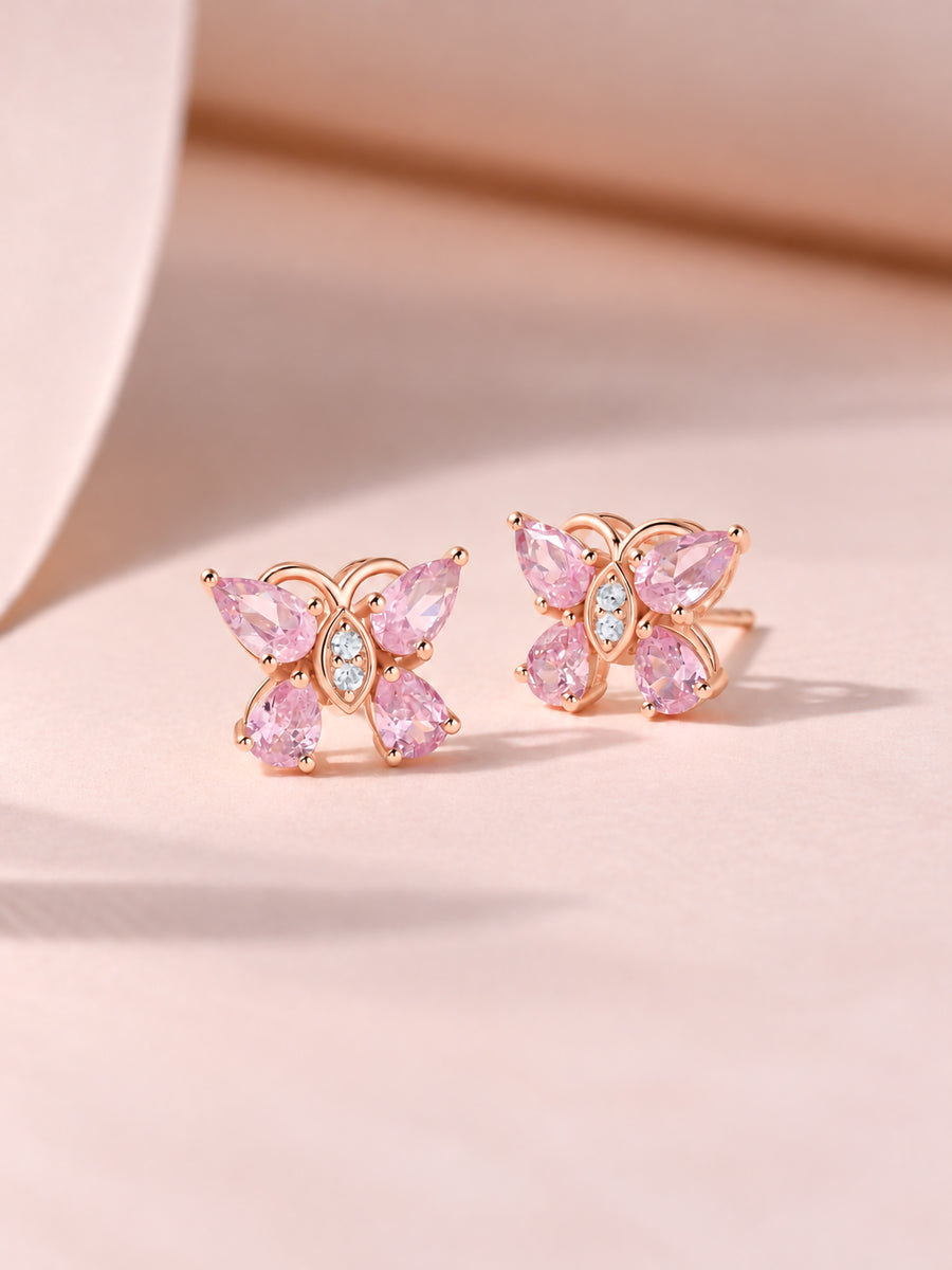 Butterfly Pink CZ Rose Gold Plated Silver Earrings