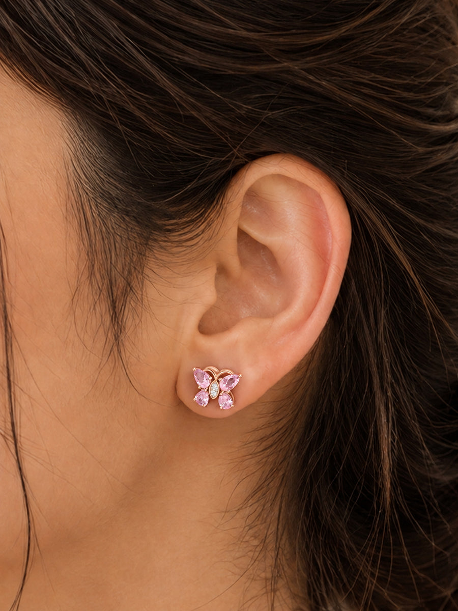 Butterfly Pink CZ Rose Gold Plated Silver Earrings