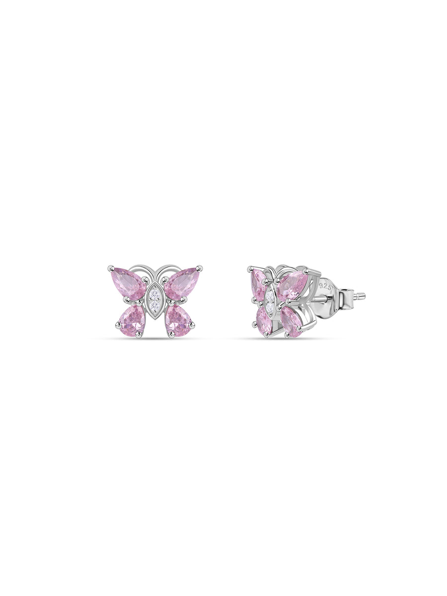 Butterfly Pink CZ Stone Silver Earrings for Women