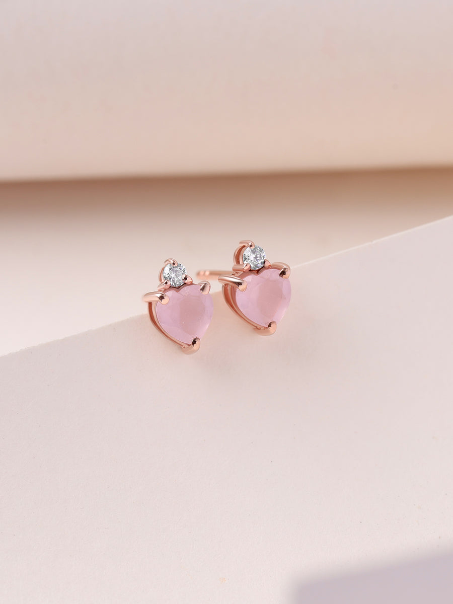 Rose Quartz Heart Stud Silver Rose Gold Plated Earrings