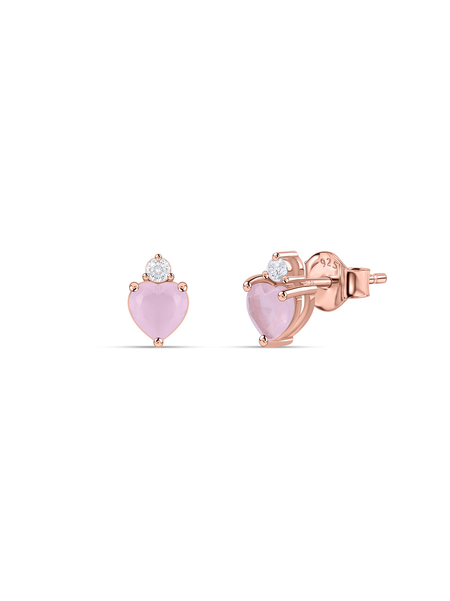 Rose Quartz Heart Stud Silver Rose Gold Plated Earrings