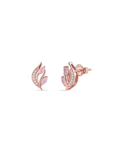 Rose Quartz Leaf Curve Silver Rose Gold Plated Earrings
