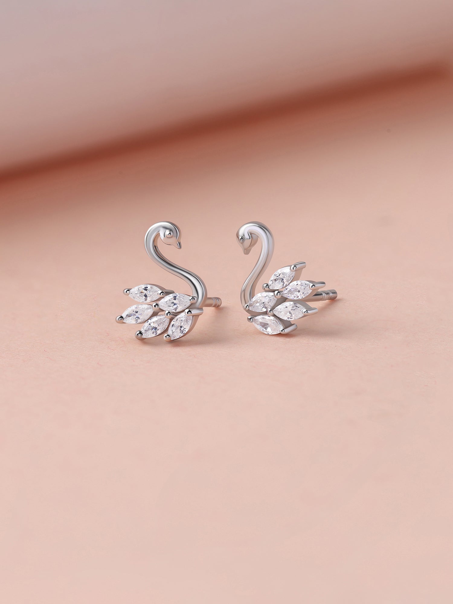 Graceful Swan American Diamond Silver Earrings