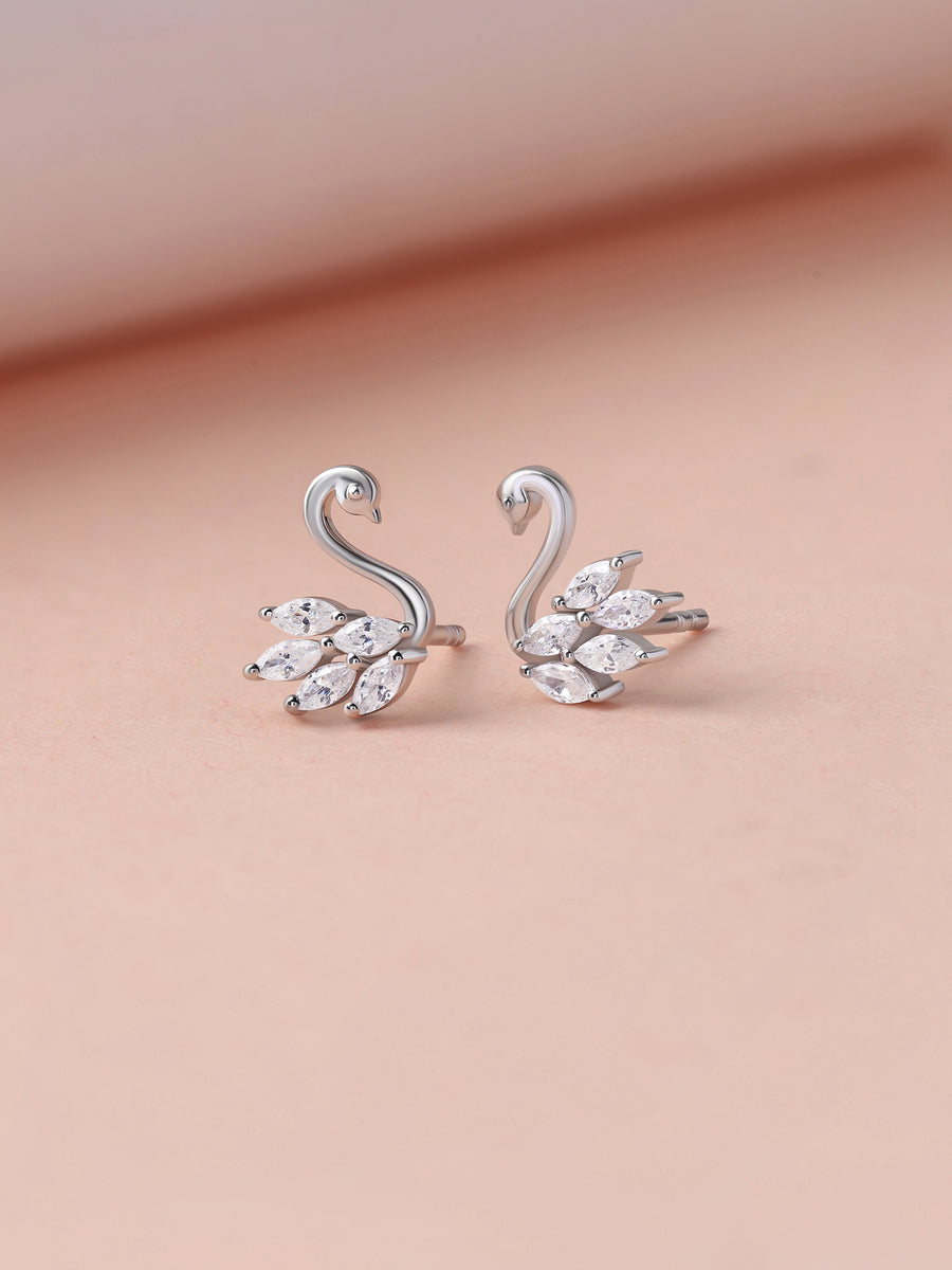 Graceful Swan American Diamond Silver Earrings