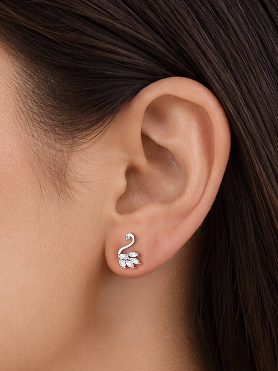 Graceful Swan American Diamond Silver Earrings