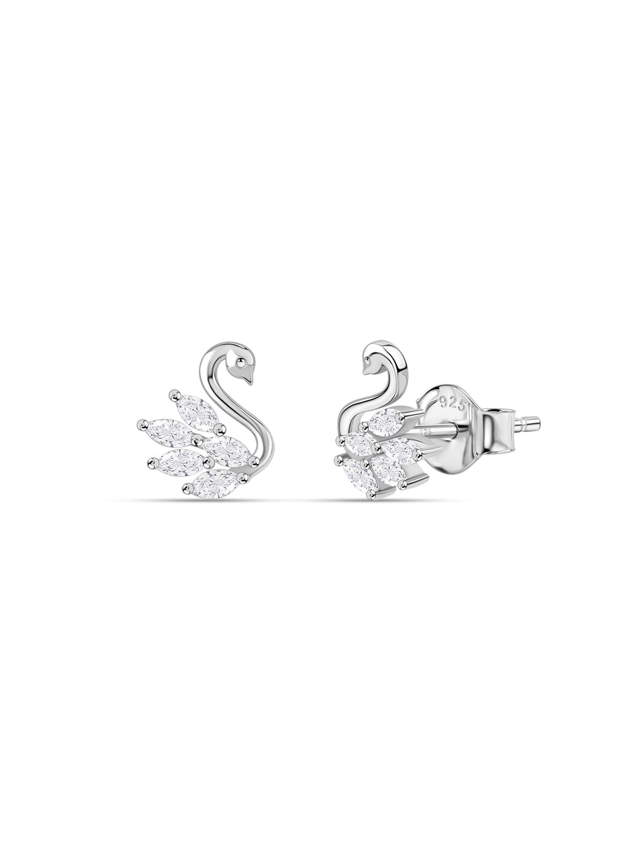 Graceful Swan American Diamond Silver Earrings