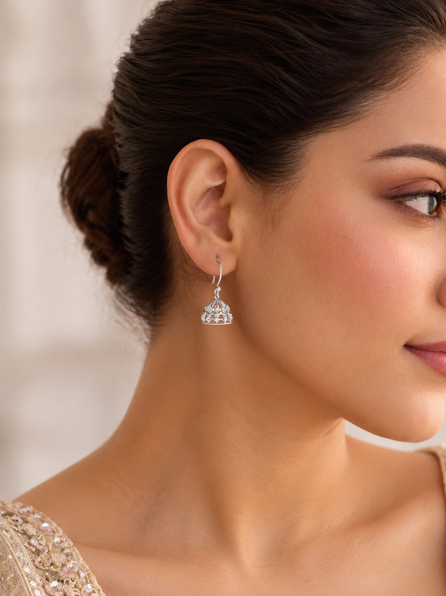 Silver American Diamond Hanging Dome Jhumka