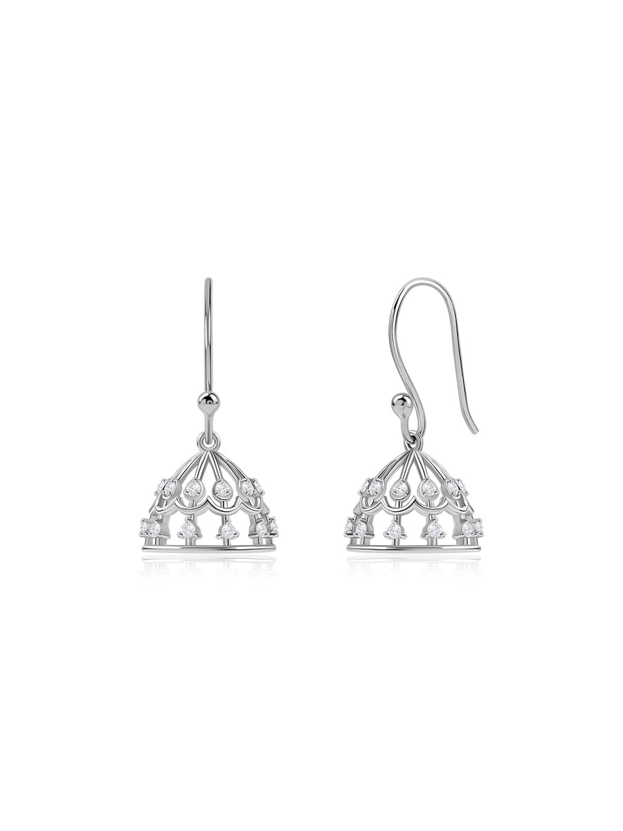 Silver American Diamond Hanging Dome Jhumka