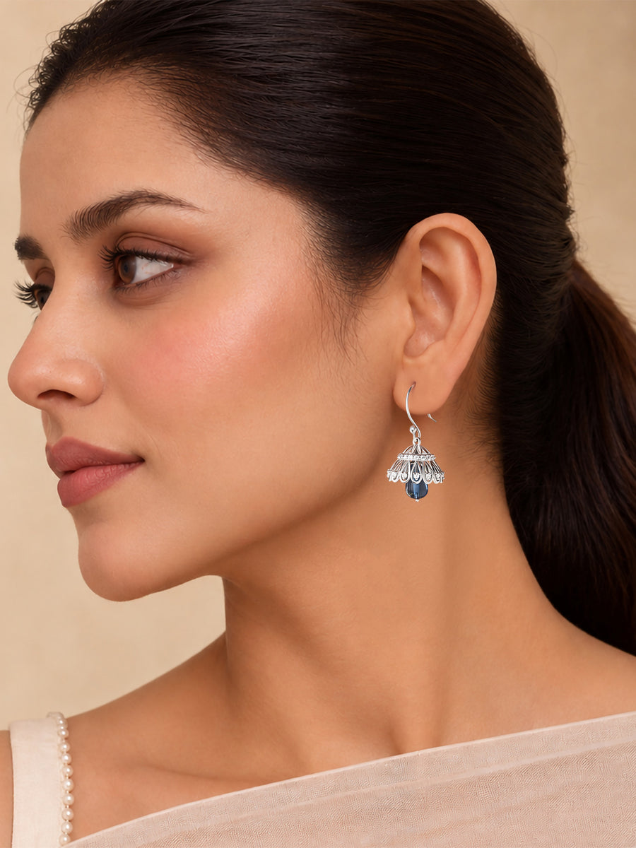 Silver Blue Drop American Diamond Jhumka