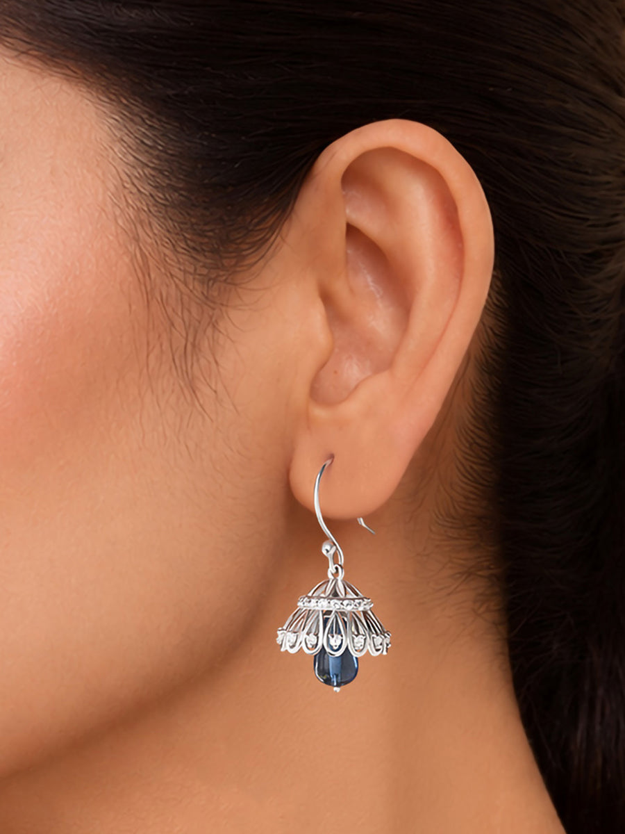 Silver Blue Drop American Diamond Jhumka