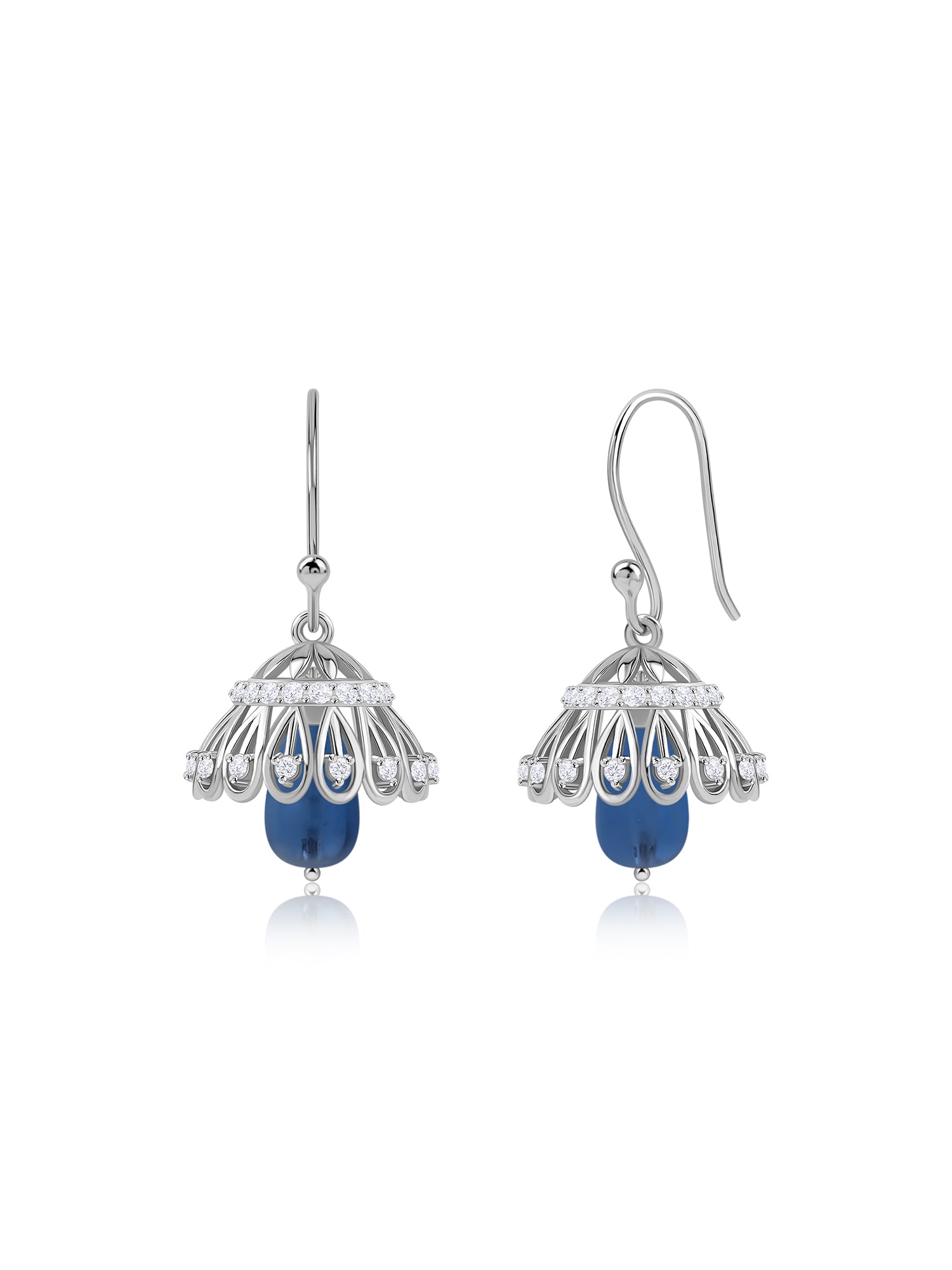 Silver Blue Drop American Diamond Jhumka
