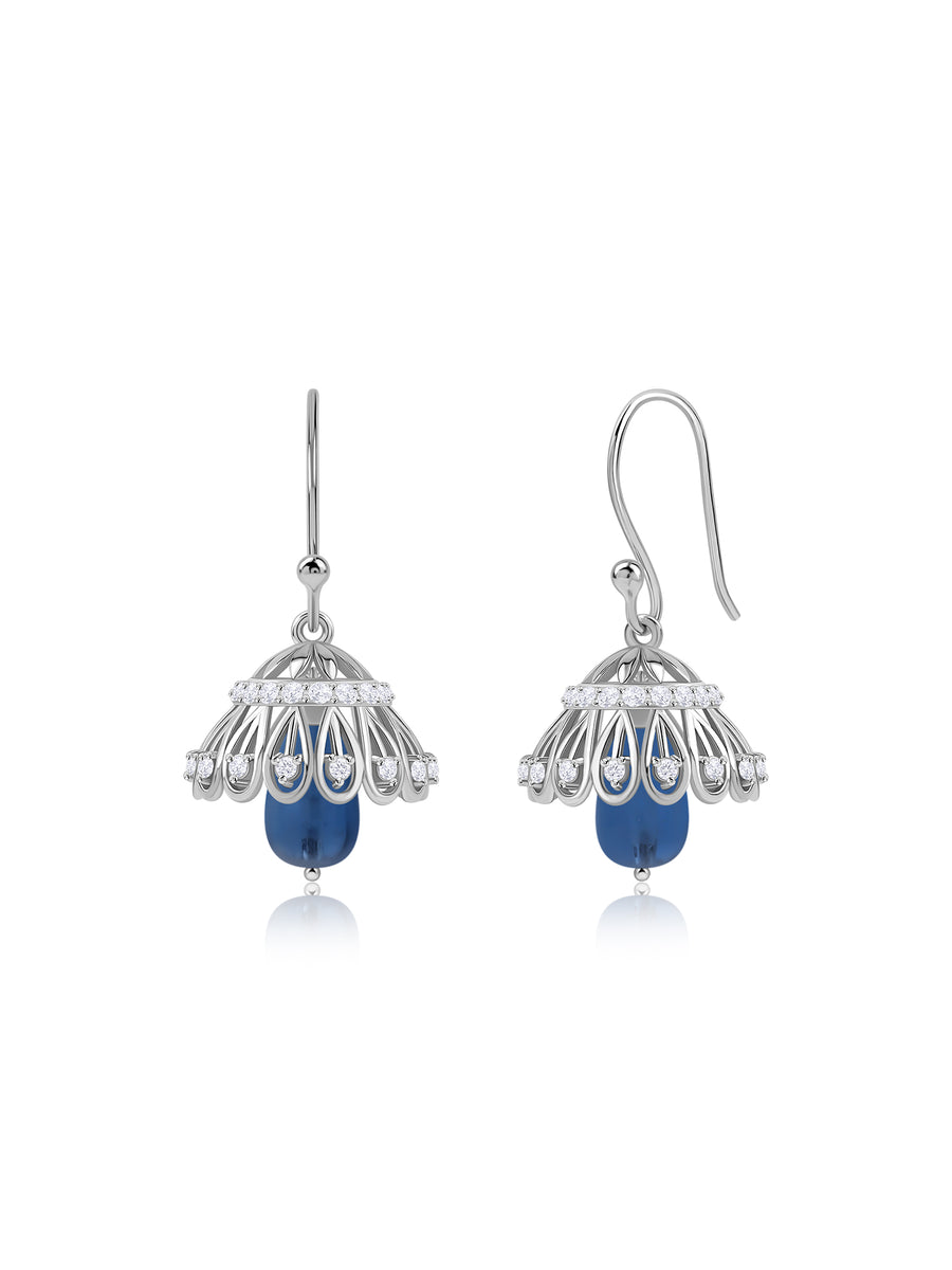 Silver Blue Drop American Diamond Jhumka
