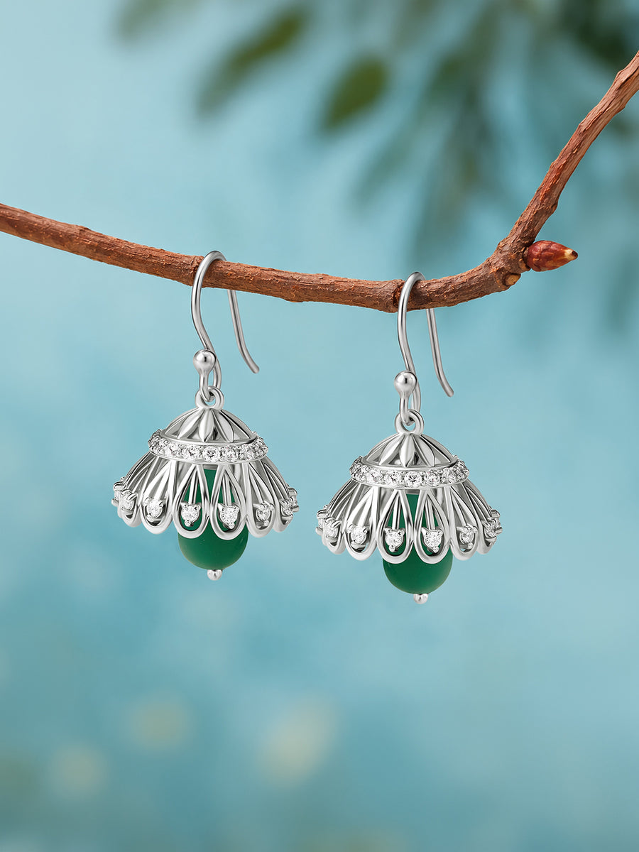 Silver Green Drop American Diamond Jhumka