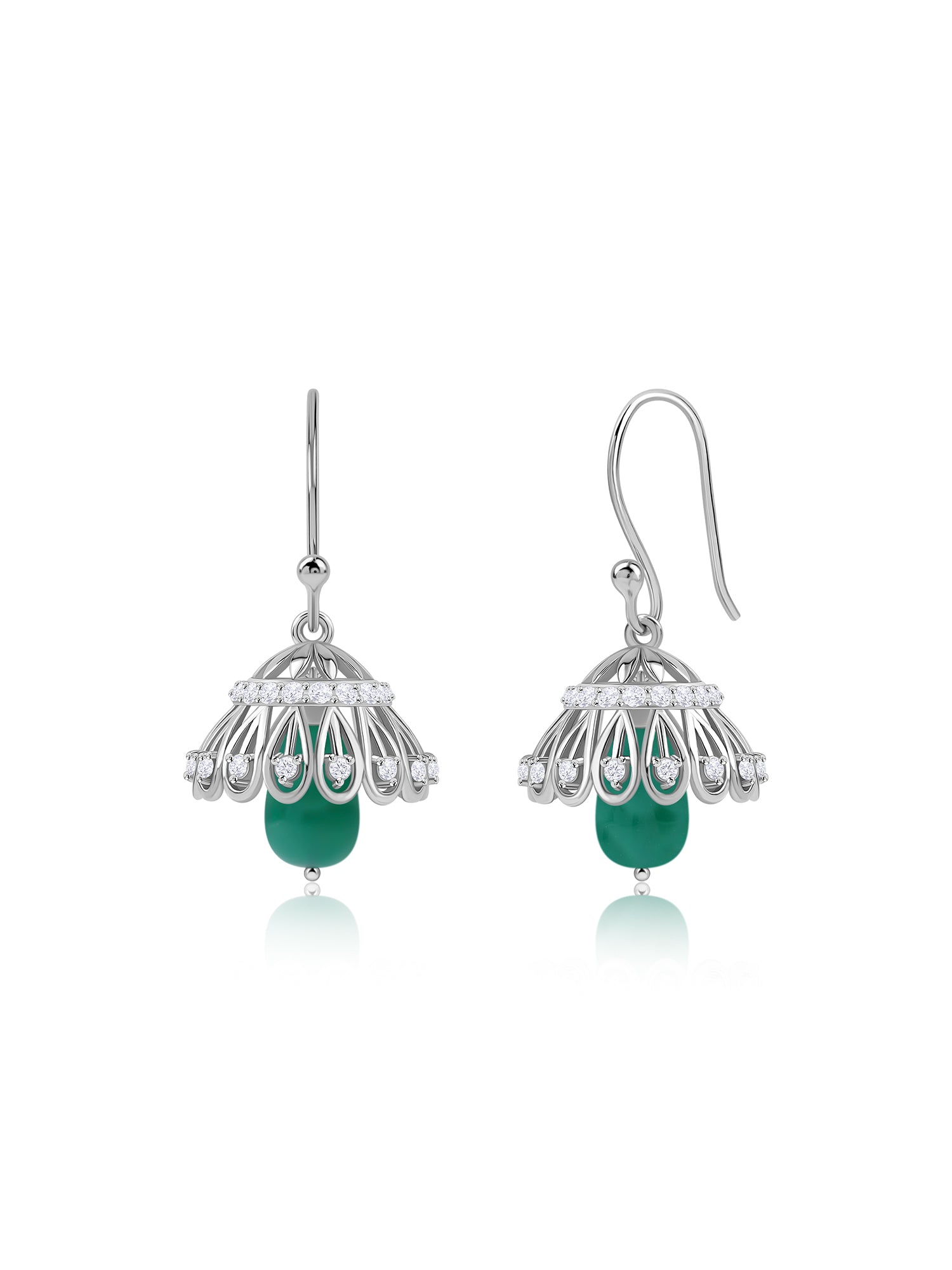 Silver Green Drop American Diamond Jhumka