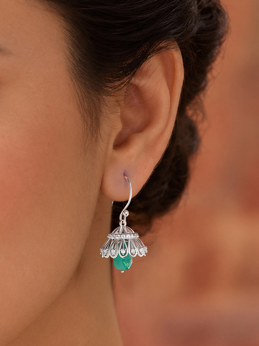 Silver Green Drop American Diamond Jhumka